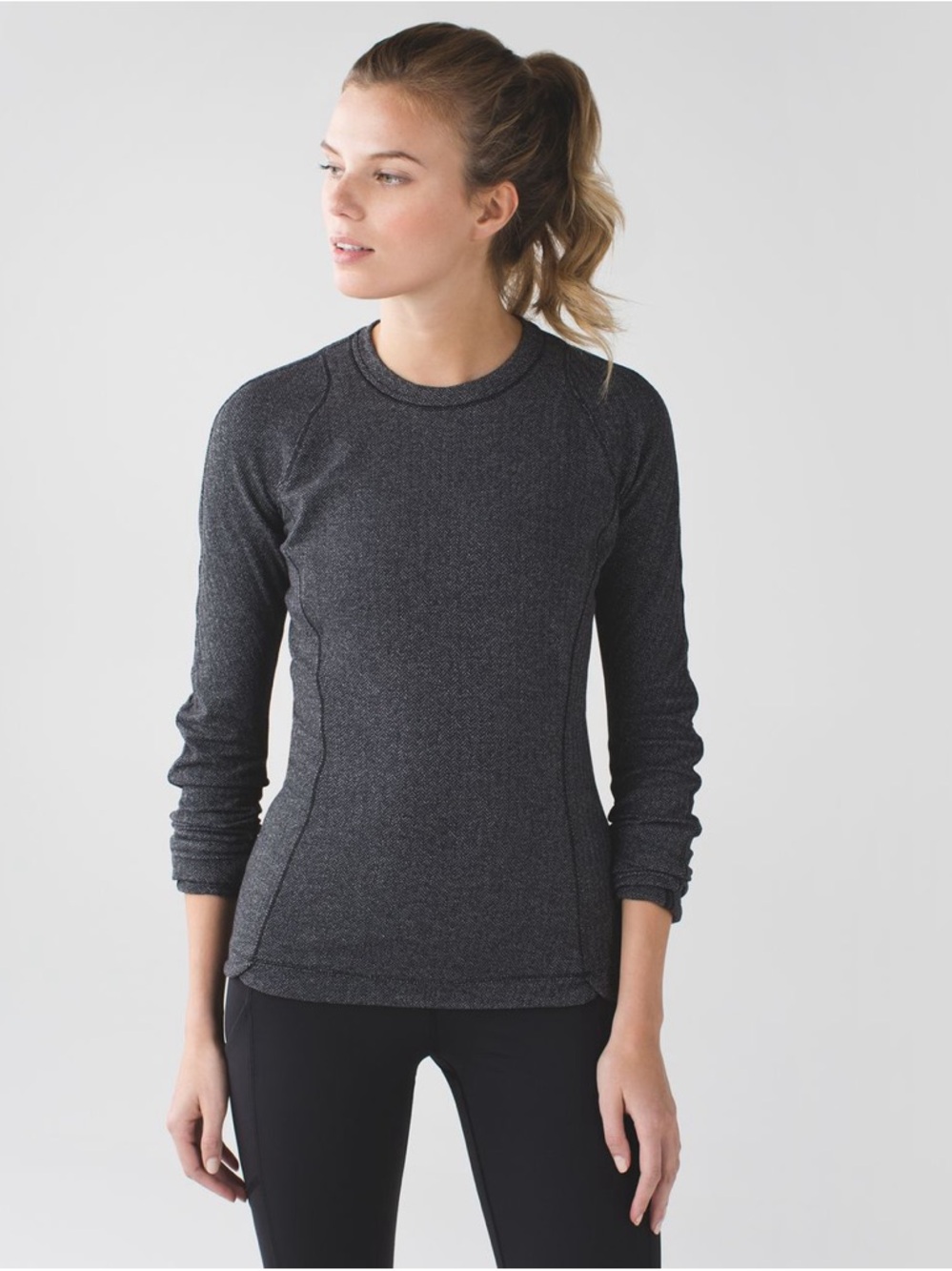 Lululemon Runderful Long Sleeve Heathered Grey Herringbone Top Size 4